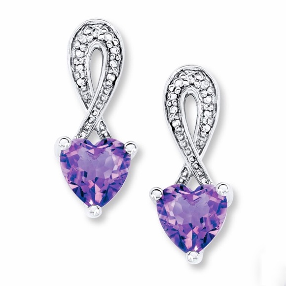 Kay Jewelers Jewelry - ❤️NIB❤️Amethyst Heart and Diamond Drop Earrings